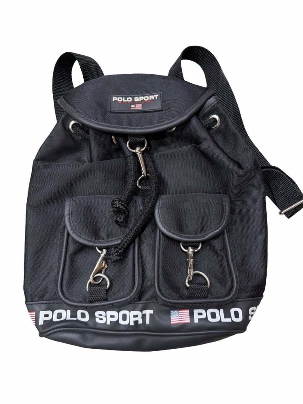 Vintage Polo Sport Ralph Lauren Black Bucket Backpack Bag Handbag Purse Y2K  90s